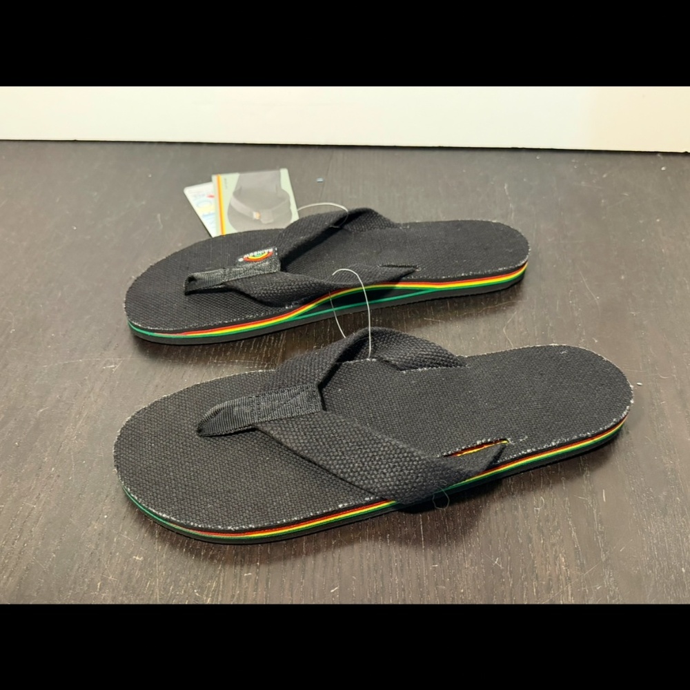 Rainbow Sandals The Rastafarian Black Hemp Rasta Mid Sole Womans 6.5-7